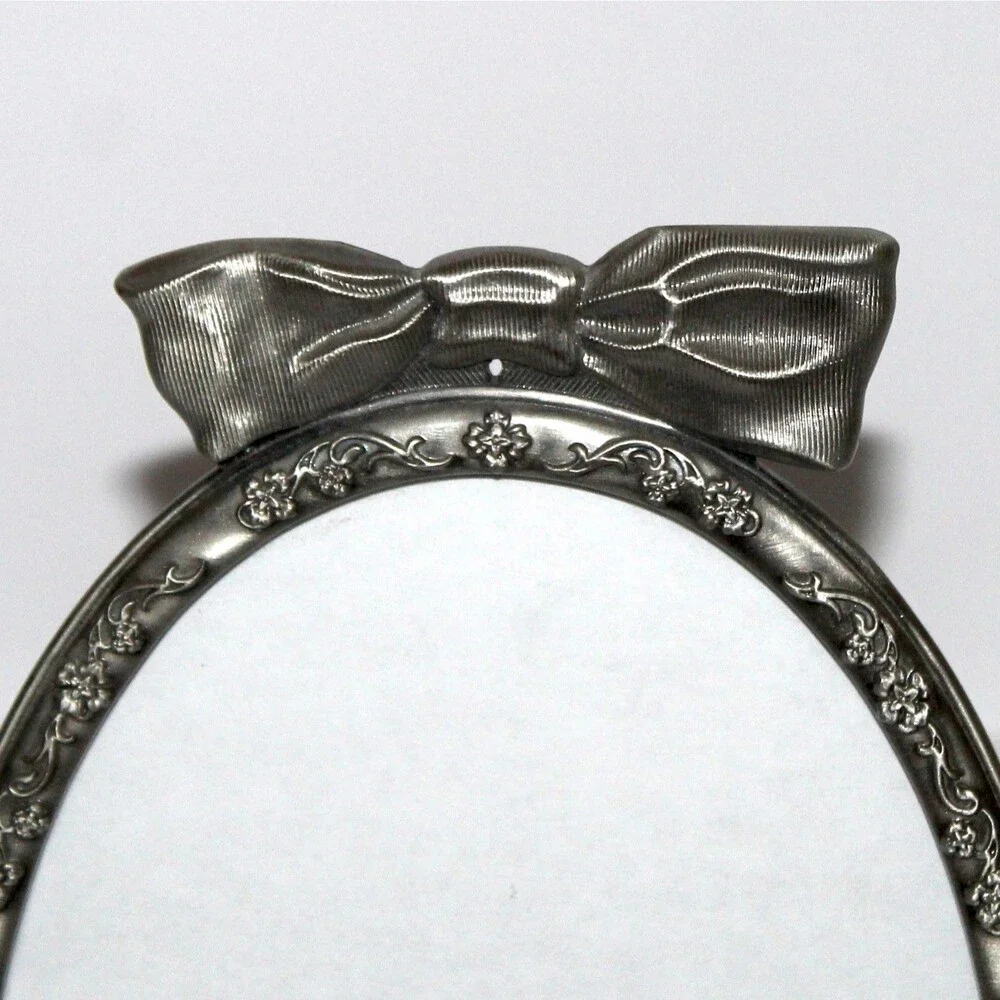 Burnes of Boston vintage Photo Frame pewter Bow Ribbon floral oval
